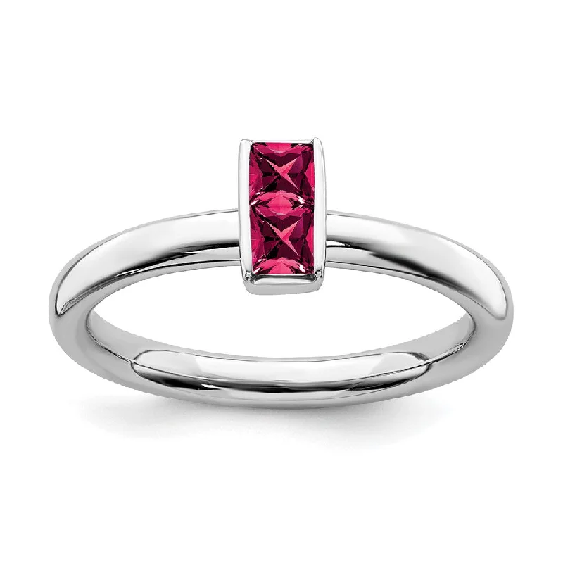 Customized Silver Jewelry For Unique Style Sterling Silver Lab Created Ruby 2 Stone Bar Stackable Ring Customized Silver Jewelry For Unique Style Sterling Silver Lab Created Ruby 2 Stone Bar Stackable Ring