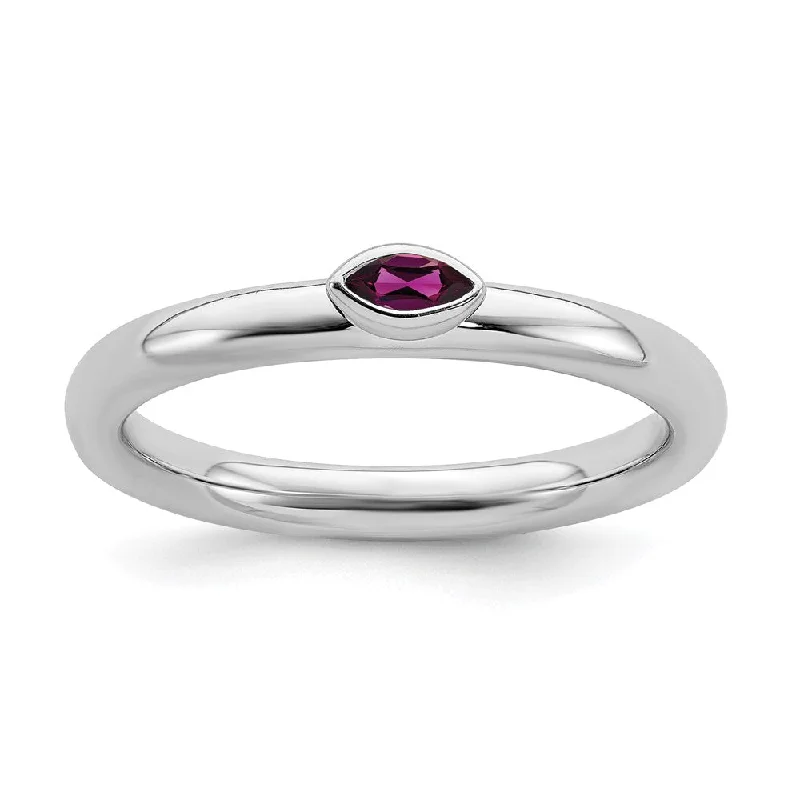 Romantic Heart-Shaped Jewelry For Special Gifts Sterling Silver Marquise Rhodolite Garnet Solitaire Stackable Ring Romantic Heart-Shaped Jewelry For Special Gifts Sterling Silver Marquise Rhodolite Garnet Solitaire Stackable Ring