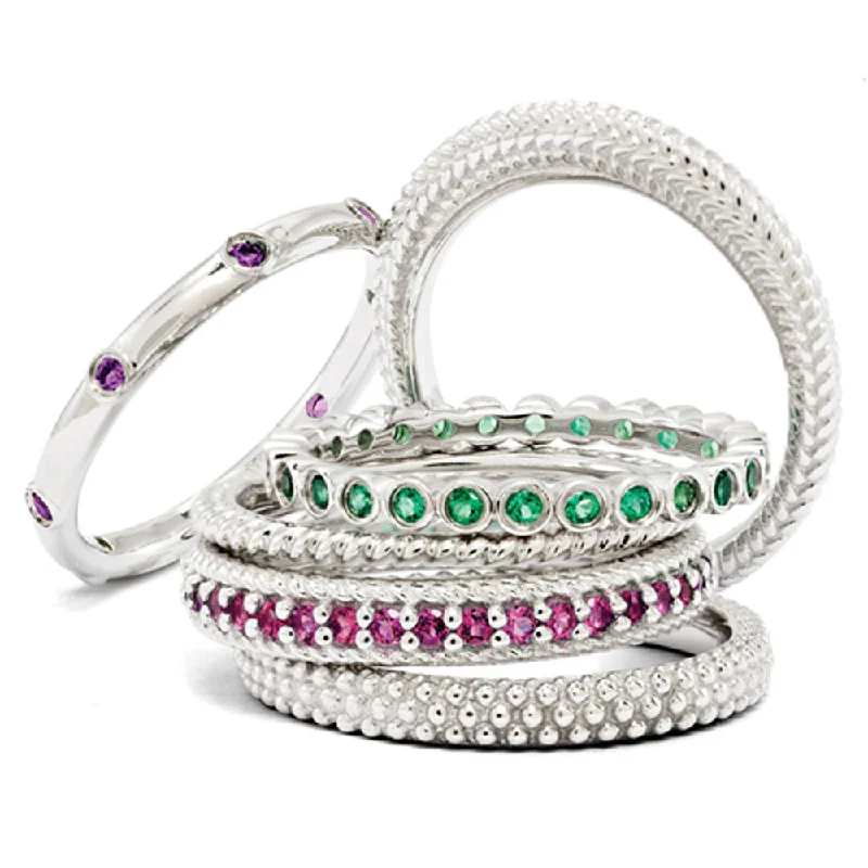 Discounted Jewelry For A Glamorous Look Sterling Silver & Multi Gem Stackable Perfection Band Ring Set Discounted Jewelry For A Glamorous Look Sterling Silver & Multi Gem Stackable Perfection Band Ring Set