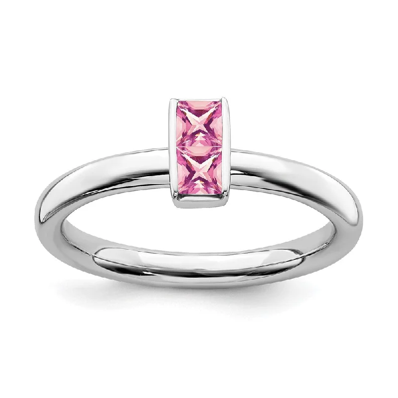 Eco-Friendly Sustainable Jewelry For Conscious Buyers Sterling Silver Pink Tourmaline 2 Stone Bar Stackable Ring Eco-Friendly Sustainable Jewelry For Conscious Buyers Sterling Silver Pink Tourmaline 2 Stone Bar Stackable Ring