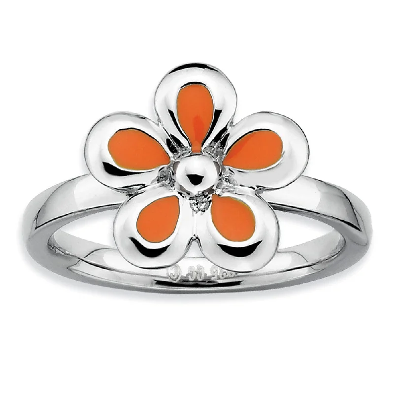 Bestselling Jewelry At Special Promotional Rates Sterling Silver Stackable Orange Enameled Flower Ring