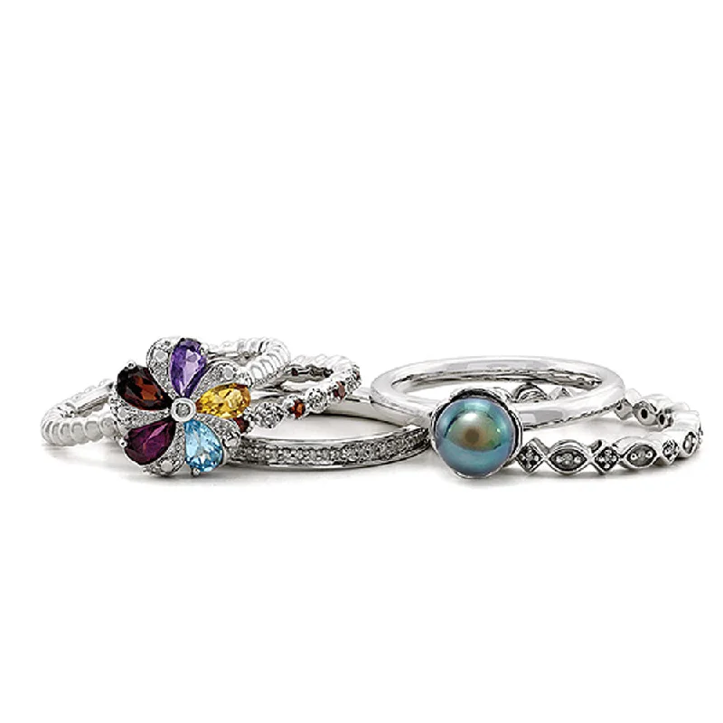 Limited-Stock Jewelry Sale – Once It's Gone, It's Gone Sterling Silver Stackable Rainbow Deluxe Flower Ring Set Limited-Stock Jewelry Sale – Once It's Gone, It's Gone Sterling Silver Stackable Rainbow Deluxe Flower Ring Set