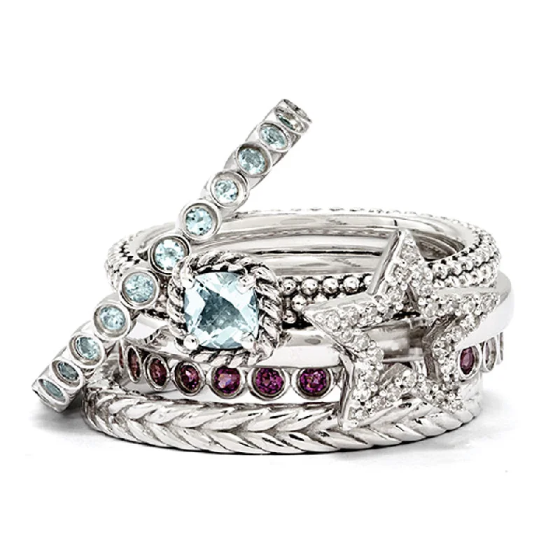 Limited-Time Offer On Elegant Jewelry Pieces Sterling Silver Stackable Shining Diamond Star & Gemstone Ring Set Limited-Time Offer On Elegant Jewelry Pieces Sterling Silver Stackable Shining Diamond Star & Gemstone Ring Set