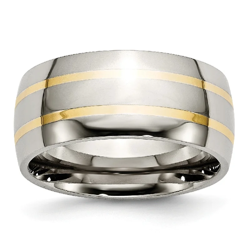 Personalized Jewelry Sale – Unique Pieces At Great Prices Titanium 14k Yellow Inlay 10mm Polished Band Personalized Jewelry Sale – Unique Pieces At Great Prices Titanium 14k Yellow Inlay 10mm Polished Band