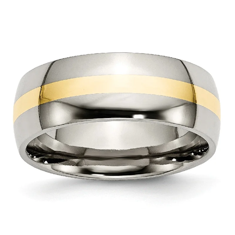 Fashion-Forward Geometric Jewelry For Contemporary Style Titanium 14k Yellow Inlay 8mm Polished Band Fashion-Forward Geometric Jewelry For Contemporary Style Titanium 14k Yellow Inlay 8mm Polished Band