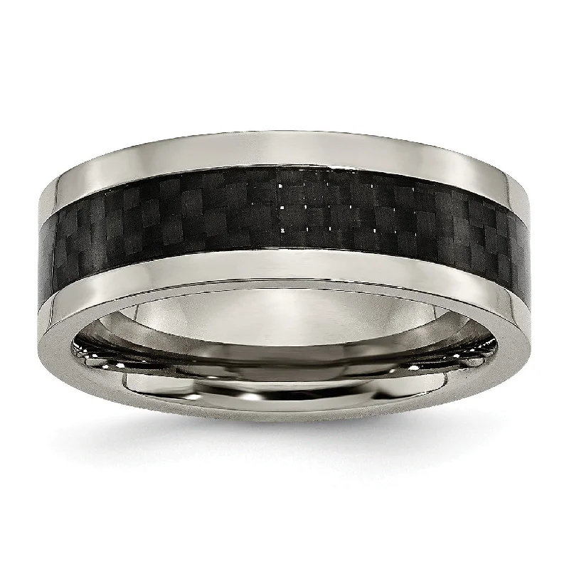 Your Perfect Accessory At The Perfect Price Titanium 8mm Polished with Black Carbon Fiber Inlay Band