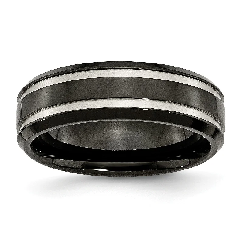 Modern Statement Jewelry For Bold Styling Titanium Black IP-plated Grooved 7mm Band