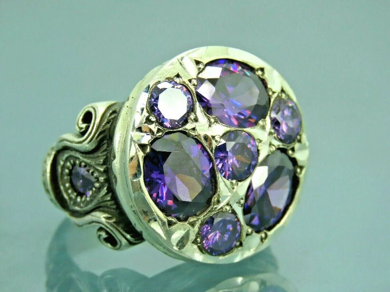 Discounted Luxury Jewelry – Shine Without The Splurge Turkish Handmade Jewelry 925 Sterling Silver Amethyst Stone Engraved Mens Rings