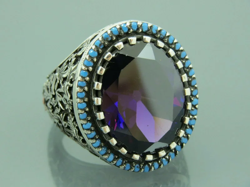 Customized Silver Jewelry For Unique Style Turkish Handmade Jewelry 925 Sterling Silver Amethyst Stone Men's Rings Customized Silver Jewelry For Unique Style Turkish Handmade Jewelry 925 Sterling Silver Amethyst Stone Men's Rings