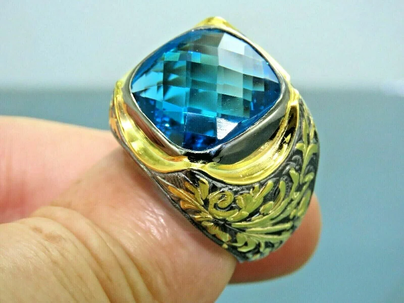 High-Quality Gemstone Jewelry For Special Occasions Turkish Handmade Jewelry 925 Sterling Silver Aquamarine Stone Mens Rings High-Quality Gemstone Jewelry For Special Occasions Turkish Handmade Jewelry 925 Sterling Silver Aquamarine Stone Mens Rings