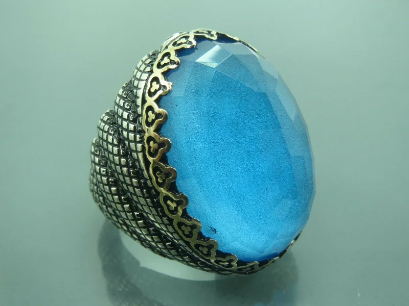 Bohemian-Inspired Jewelry For Free-Spirited Fashion Turkish Handmade Jewelry 925 Sterling Silver Aquamarine Stone Mens Rings Bohemian-Inspired Jewelry For Free-Spirited Fashion Turkish Handmade Jewelry 925 Sterling Silver Aquamarine Stone Mens Rings