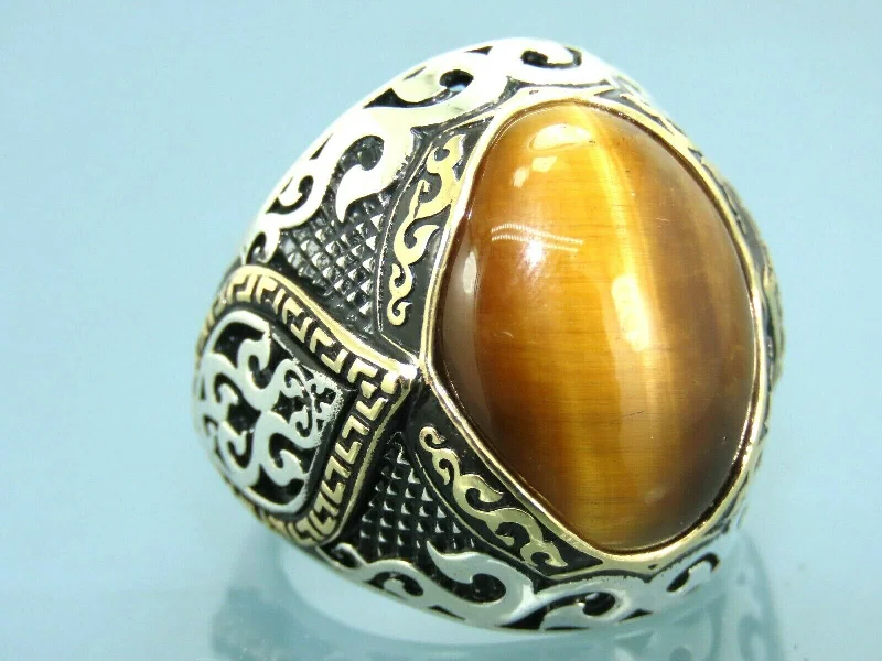 Must-Have Jewelry Pieces At Reduced Prices Turkish Handmade Jewelry 925 Sterling Silver Tiger's Eye Stone Mens Rings