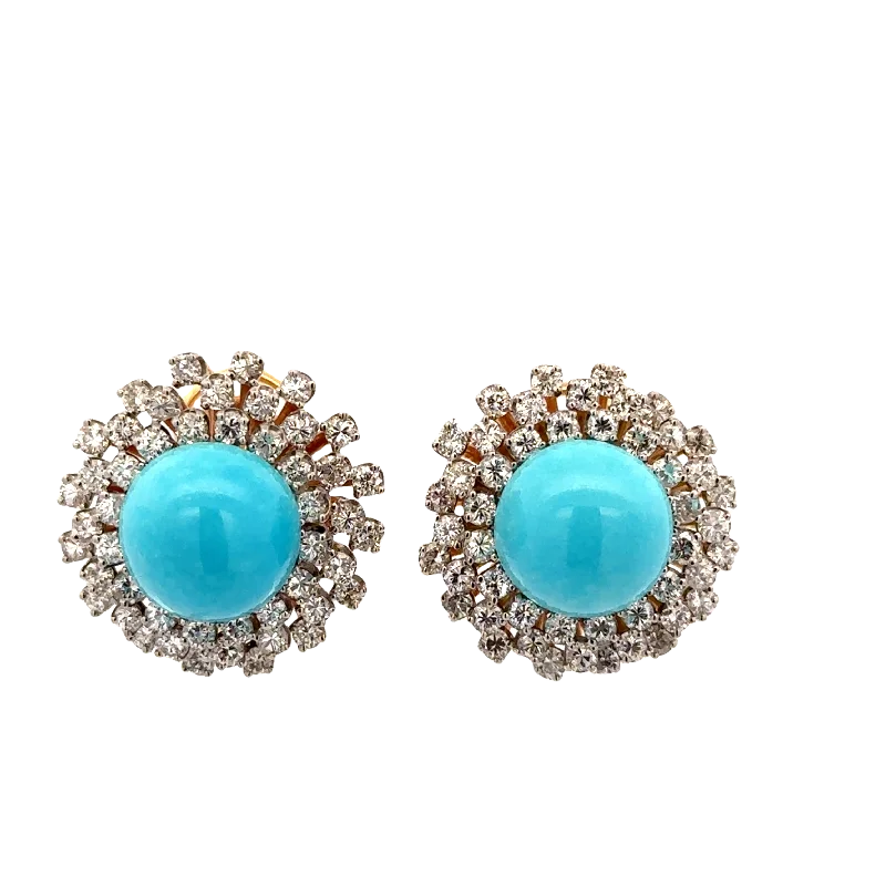 Fashion-Forward Jewelry At Incredible Prices Vintage 1960s Yellow Gold and Palladium Turquoise and Diamond Clip-on Earrings Fashion-Forward Jewelry At Incredible Prices Vintage 1960s Yellow Gold and Palladium Turquoise and Diamond Clip-on Earrings