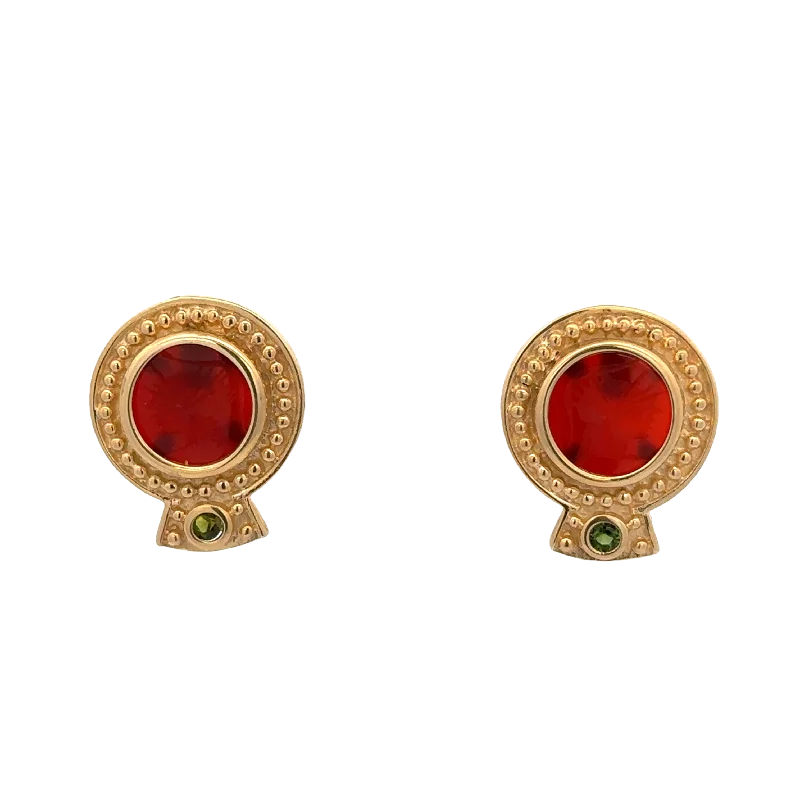 Bestselling Jewelry At Special Promotional Rates Vintage Carnelian Intaglio and Green Tourmaline Earrings in Yellow Gold Bestselling Jewelry At Special Promotional Rates Vintage Carnelian Intaglio and Green Tourmaline Earrings in Yellow Gold