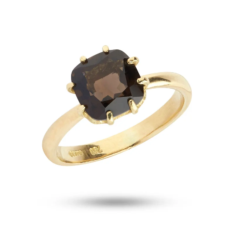 Get Ready To Sparkle – Special Jewelry Discounts Square Brown Smokey 18K Gold Ring w. Quartz
