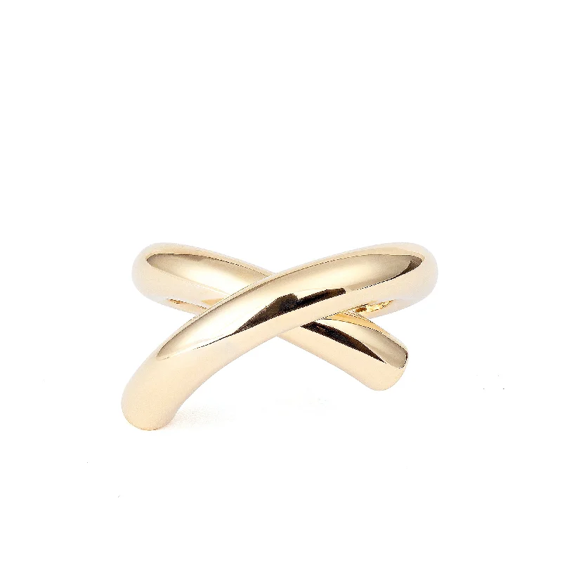 Discounted Jewelry For A Glamorous Look Cross Loop Medium Plain 18K Gold Ring