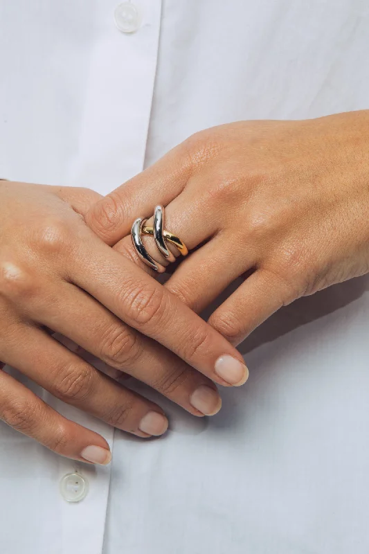 Customized Silver Jewelry For Unique Style Thorn Triple Mix Silver & Gold Ring