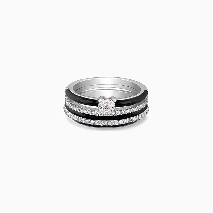 Romantic Heart-Shaped Jewelry For Special Gifts Silver Black in Sync Rings