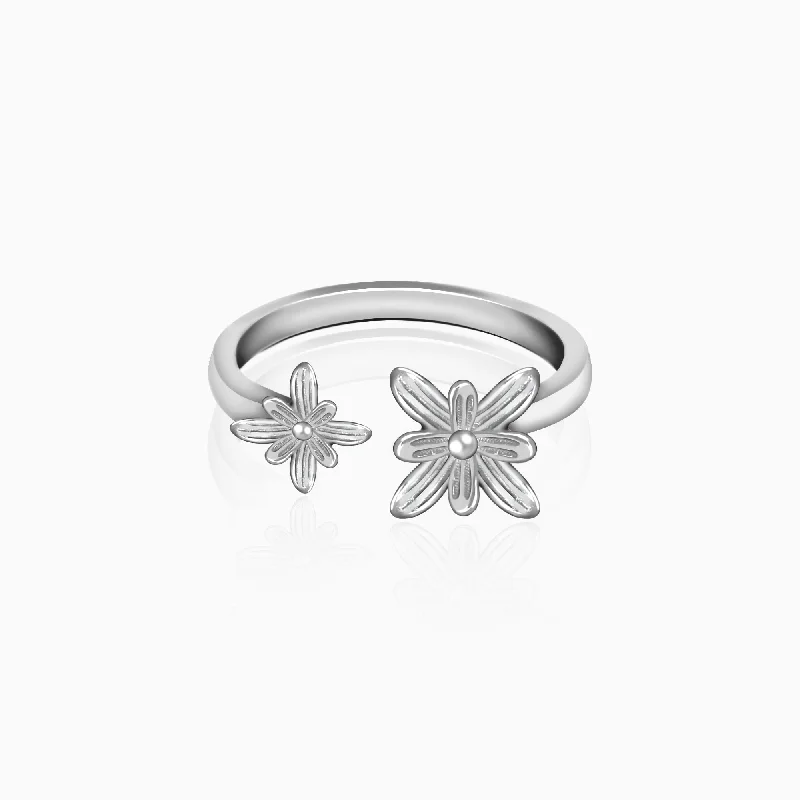 Premium Jewelry Now Available At Special Discounts Silver Dual Blooming Flower Ring Premium Jewelry Now Available At Special Discounts Silver Dual Blooming Flower Ring