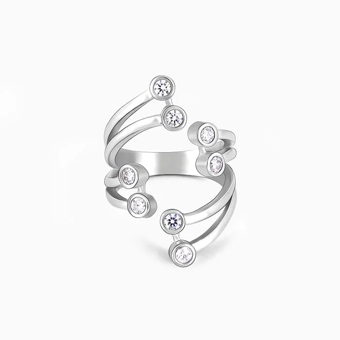 Grab Your Favorite Jewelry At The Lowest Prices Silver Zircon Studded Layered Ring