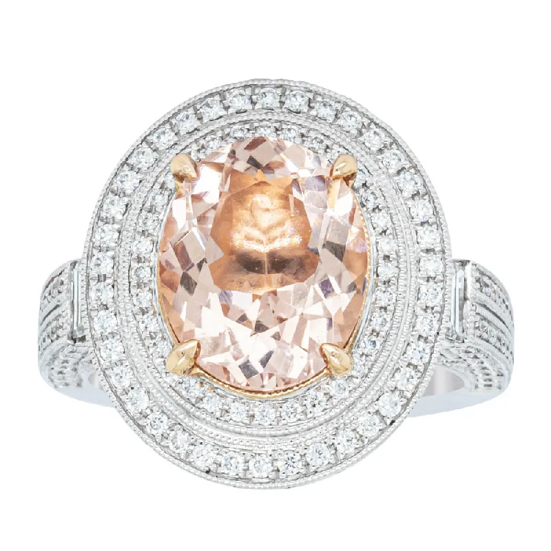 Your Dream Jewelry At Dream Prices 18ct White Gold 3.30ct Morganite & Diamond Halo Ring Your Dream Jewelry At Dream Prices 18ct White Gold 3.30ct Morganite & Diamond Halo Ring