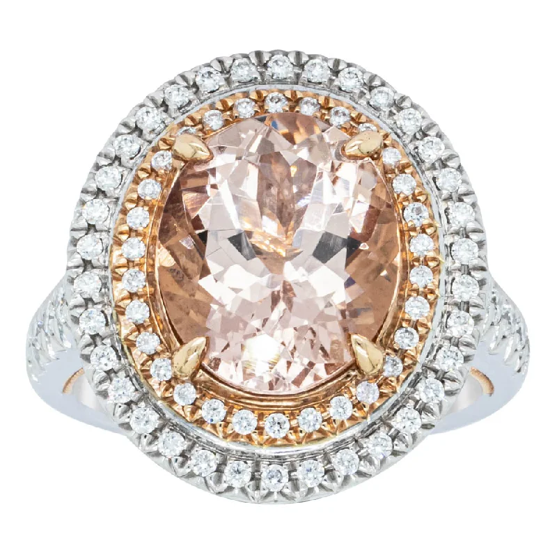 Limited-Stock Jewelry Sale – Once It's Gone, It's Gone 18ct White Gold 4.23ct Morganite & Diamond Halo Ring Limited-Stock Jewelry Sale – Once It's Gone, It's Gone 18ct White Gold 4.23ct Morganite & Diamond Halo Ring
