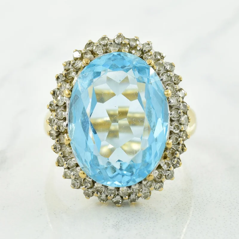 Elevate Your Outfit With Discounted Statement Jewelry Blue Topaz & Diamond Halo Ring | 12.00ct, 0.32ctw | SZ 7 | Elevate Your Outfit With Discounted Statement Jewelry Blue Topaz & Diamond Halo Ring | 12.00ct, 0.32ctw | SZ 7 |