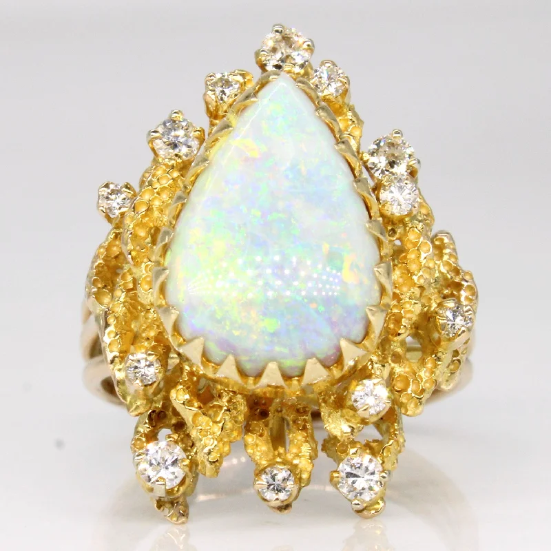 Classic And Modern Jewelry Styles On Sale Opal & Diamond Freeform Ring | 2.40ct, 0.33ctw | SZ 7.75 | Classic And Modern Jewelry Styles On Sale Opal & Diamond Freeform Ring | 2.40ct, 0.33ctw | SZ 7.75 |