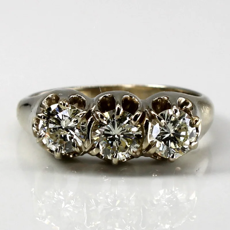 Shop Stylish Jewelry Now And Save Big Three Stone Diamond Vintage Ring | 0.87ctw | SZ 4.75 | Shop Stylish Jewelry Now And Save Big Three Stone Diamond Vintage Ring | 0.87ctw | SZ 4.75 |
