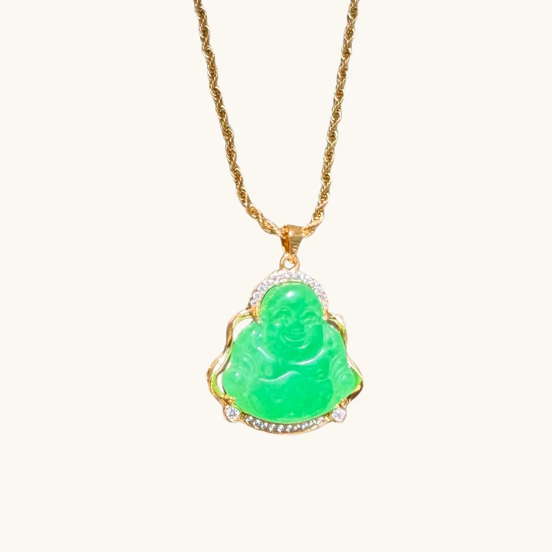 Premium Jewelry Now Available At Special Discounts Green Jade CZ Diamond Buddha Necklace Premium Jewelry Now Available At Special Discounts Green Jade CZ Diamond Buddha Necklace