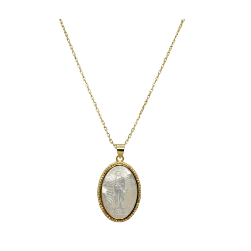 Limited-Stock Jewelry Sale – Once It's Gone, It's Gone "MELINA" Virgin Mary Oval MOP Necklace Limited-Stock Jewelry Sale – Once It's Gone, It's Gone "MELINA" Virgin Mary Oval MOP Necklace