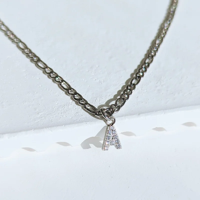 Shop Jewelry That Shines Without The High Price Silver Figaro Diamond Initial Necklace Shop Jewelry That Shines Without The High Price Silver Figaro Diamond Initial Necklace