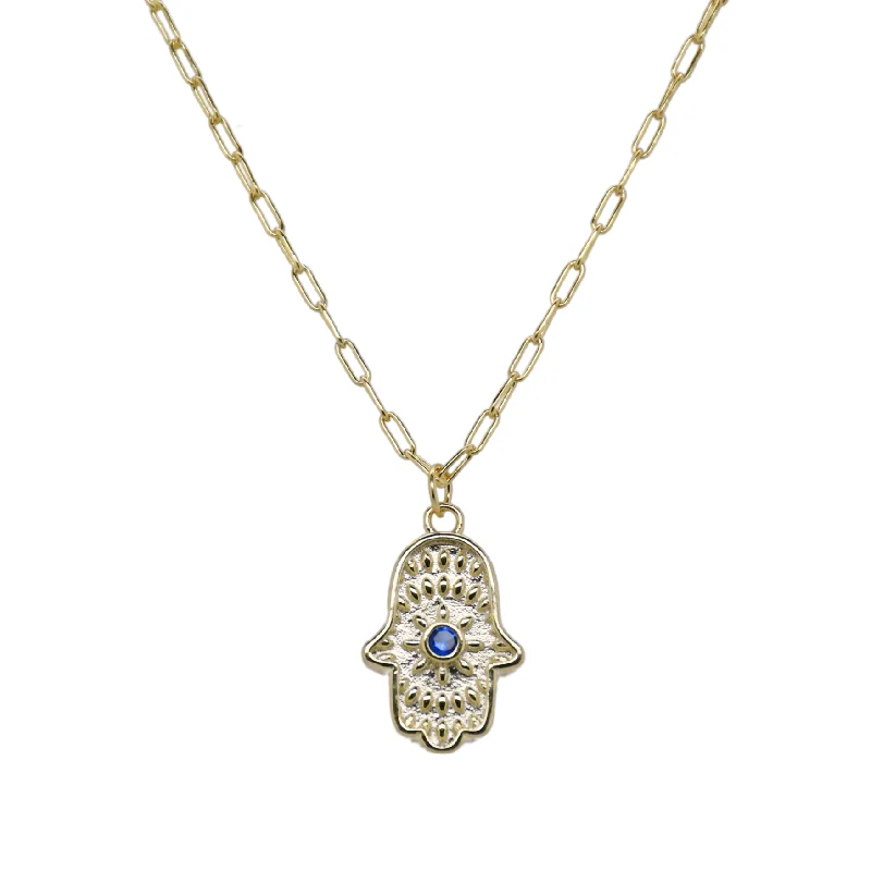 Affordable Luxury Jewelry For Every Occasion "SOLITARY HAMSA" Charm on Paperclip Chain Necklace Affordable Luxury Jewelry For Every Occasion "SOLITARY HAMSA" Charm on Paperclip Chain Necklace