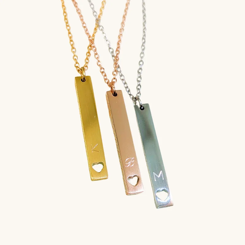 Huge Markdowns On Premium Jewelry Styles Vertical Personalized Initial Heart Bar Necklace Huge Markdowns On Premium Jewelry Styles Vertical Personalized Initial Heart Bar Necklace