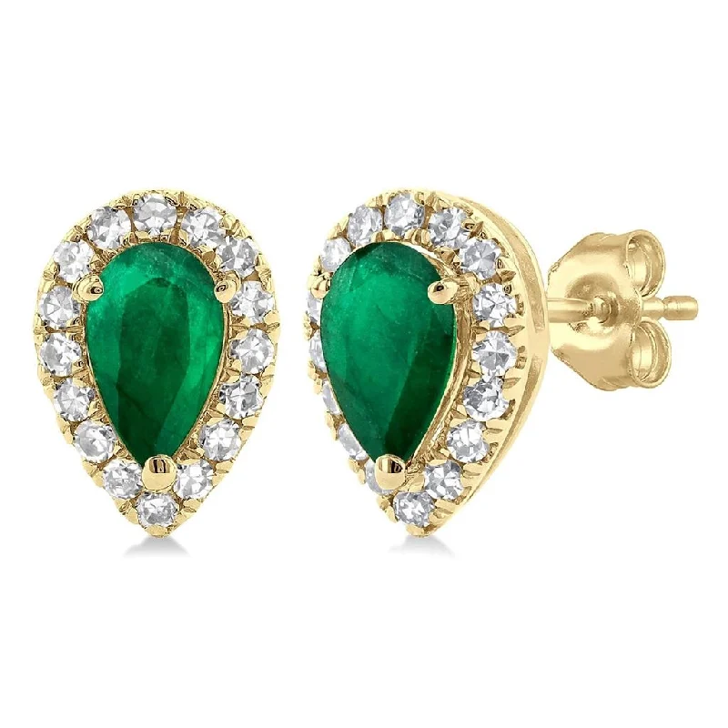 Grab Your Dream Jewelry At The Lowest Prices 10K Yellow Gold Emerald And Diamond Halo Earrings