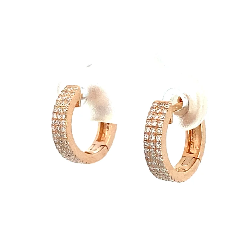 Premium Diamond Jewelry For Unforgettable Moments 14K Rose Gold Three Row Diamond Pavé Huggie Earrings Premium Diamond Jewelry For Unforgettable Moments 14K Rose Gold Three Row Diamond Pavé Huggie Earrings