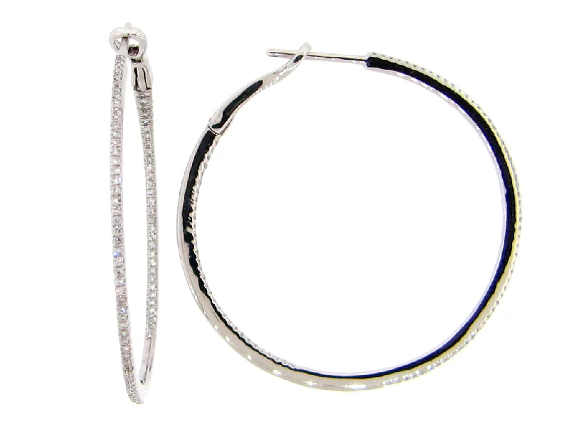 Personalized Engraved Jewelry For Meaningful Gifts 14K White Gold 38mm Round Inside Out Diamond Hoop Earrings Personalized Engraved Jewelry For Meaningful Gifts 14K White Gold 38mm Round Inside Out Diamond Hoop Earrings