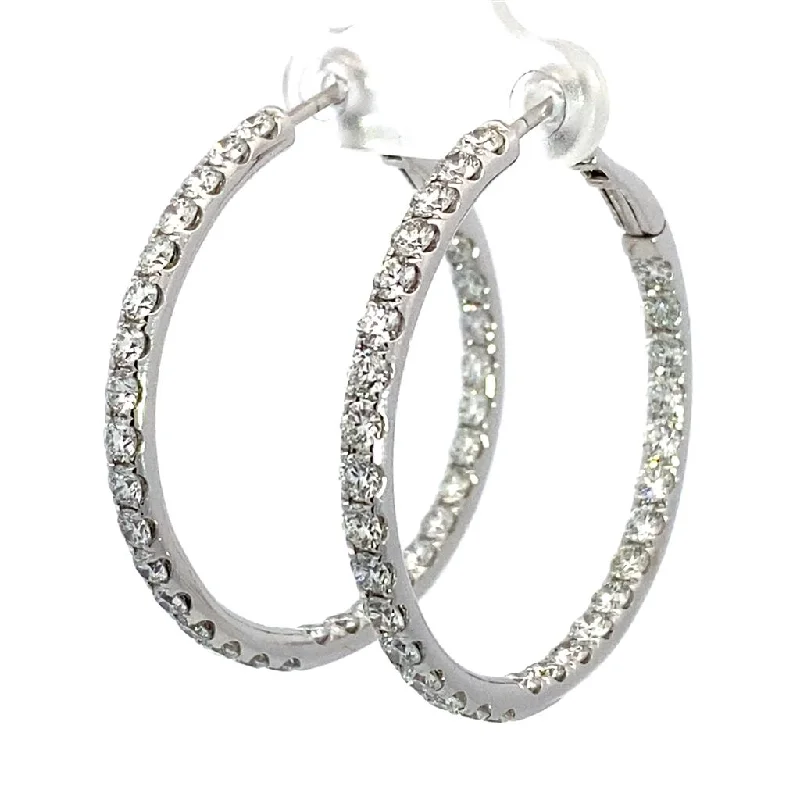 Unique Jewelry Designs Now At Discounted Rates 14K White Gold 38mm Round Inside Out Diamond Hoop Earrings