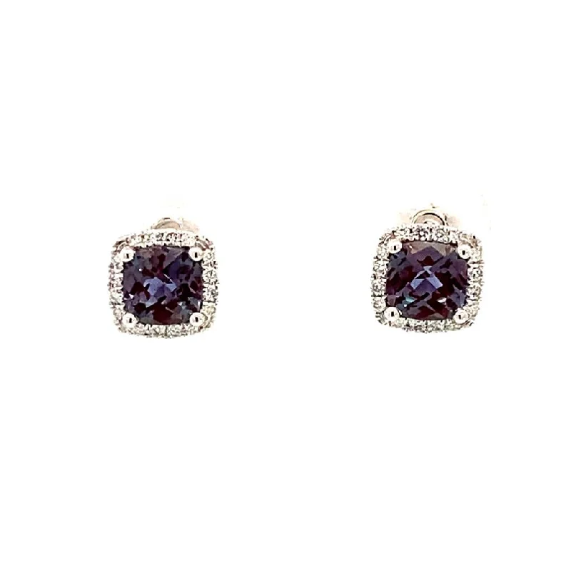 Unique Jewelry Designs Now At Discounted Rates 14K White Gold Lab Grown Alexandrites Halo Earrings Unique Jewelry Designs Now At Discounted Rates 14K White Gold Lab Grown Alexandrites Halo Earrings