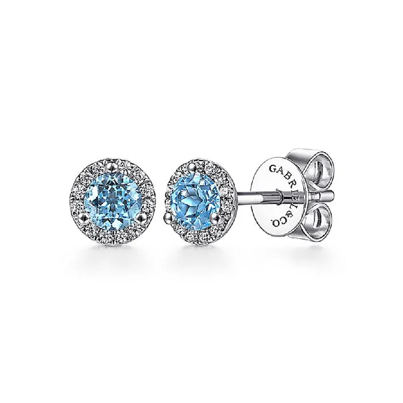 Limited-Stock Jewelry Clearance – Grab Your Favorites Now 14K White Gold Swiss Blue Topaz And Diamond Halo Earrings