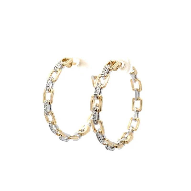 Delicate Crystal Jewelry For Sophisticated Charm 14K Yellow And White Gold Chain Link Hoop Earrings Delicate Crystal Jewelry For Sophisticated Charm 14K Yellow And White Gold Chain Link Hoop Earrings