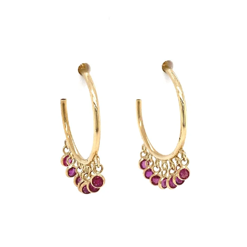 Customized Silver Jewelry For Unique Style 14K Yellow Gold Ruby Droplets Hoop Earrings Customized Silver Jewelry For Unique Style 14K Yellow Gold Ruby Droplets Hoop Earrings