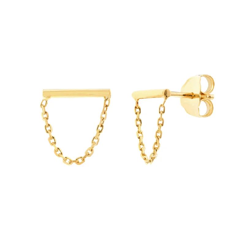Timeless Elegance, Temporary Discounts – Act Fast 14K Yellow Gold Small Bar And Drape Chain Earrings Timeless Elegance, Temporary Discounts – Act Fast 14K Yellow Gold Small Bar And Drape Chain Earrings