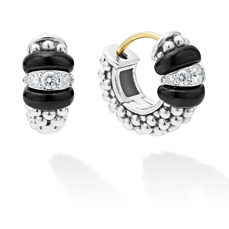 Stunning Jewelry At Even More Stunning Prices Black Caviar Ceramic and Diamond Huggie Earrings Stunning Jewelry At Even More Stunning Prices Black Caviar Ceramic and Diamond Huggie Earrings