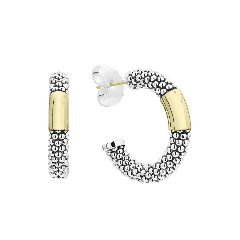 Luxury Jewelry Sale – Elegant Styles At Unbeatable Prices High Bar Two-Tone Station Caviar Hoop Earrings
