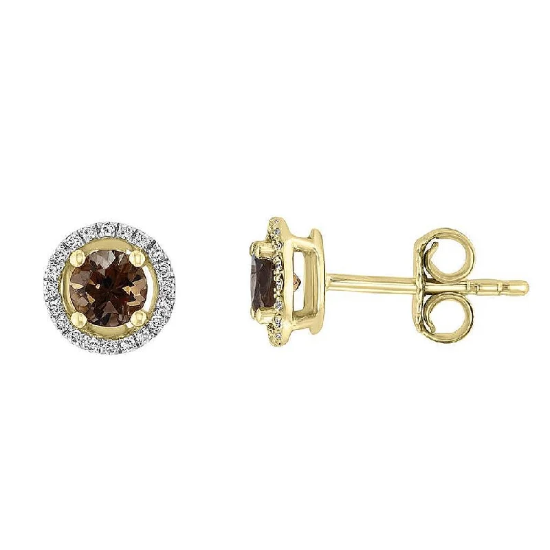 Bohemian-Inspired Jewelry For Free-Spirited Fashion June Birthstone Earrings: 14K Yellow Gold Diamond Halo Smoky Quartz Earrings Bohemian-Inspired Jewelry For Free-Spirited Fashion June Birthstone Earrings: 14K Yellow Gold Diamond Halo Smoky Quartz Earrings