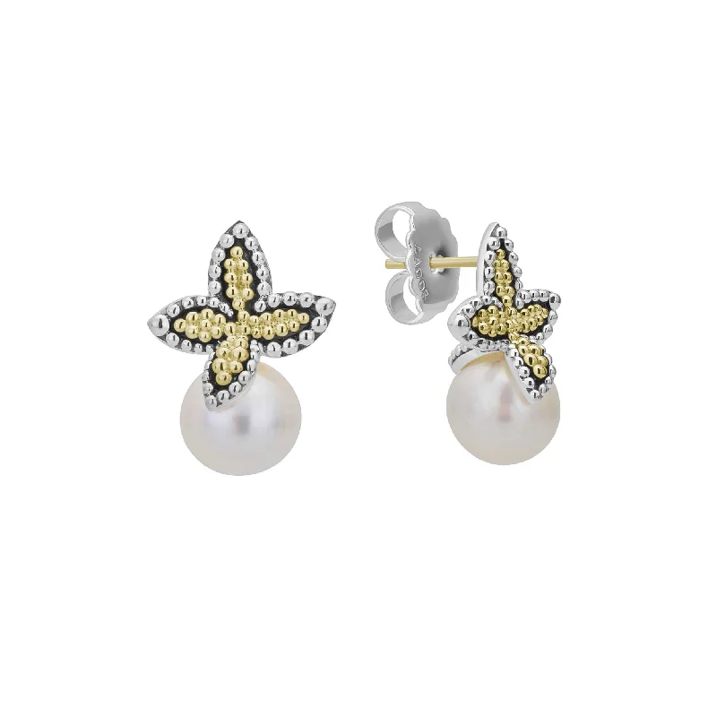 Everyday Jewelry Essentials Now On Sale Luna Two-Tone Caviar Floral Pearl Earrings Everyday Jewelry Essentials Now On Sale Luna Two-Tone Caviar Floral Pearl Earrings