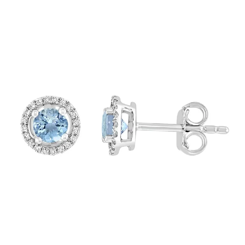 Trendy Minimalist Jewelry For Everyday Wear March Birthstone Earrings: 14K White Gold Diamond Halo Aquamarine Earrings Trendy Minimalist Jewelry For Everyday Wear March Birthstone Earrings: 14K White Gold Diamond Halo Aquamarine Earrings