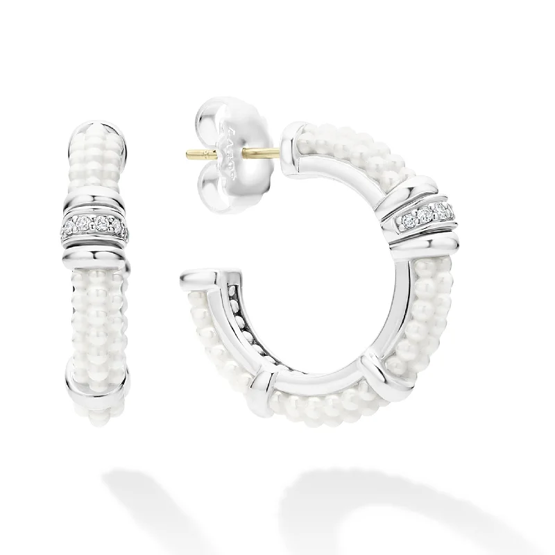 Shop Fine Jewelry With Amazing Deals White Caviar Ceramic and Diamond Hoop Earrings Shop Fine Jewelry With Amazing Deals White Caviar Ceramic and Diamond Hoop Earrings