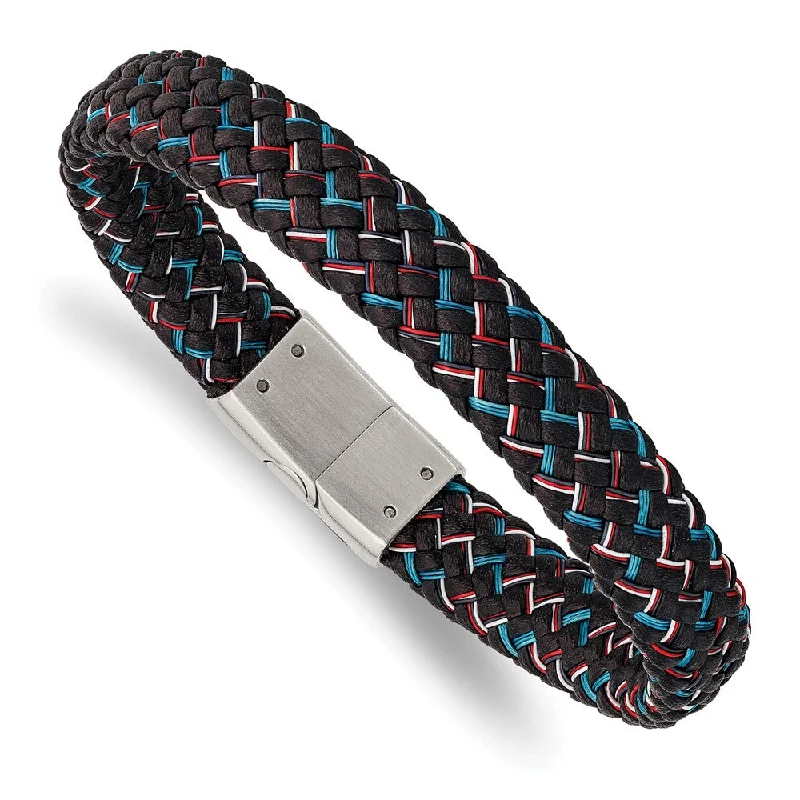 Limited-Stock Jewelry Sale – Shop Before It's Gone 12mm Stainless Steel Black Leather Multicolor Wire Bracelet, 8.25 Inch Limited-Stock Jewelry Sale – Shop Before It's Gone 12mm Stainless Steel Black Leather Multicolor Wire Bracelet, 8.25 Inch